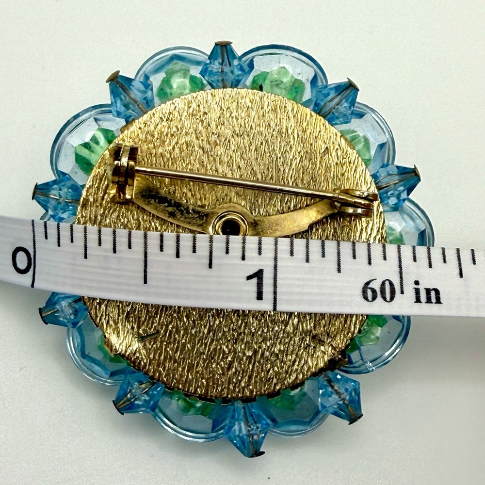 Unbranded-Vintage 1960-Brooch Pin-UV Glow Margarita Blue & Green Lucite-EUC - Picture 4 of 7